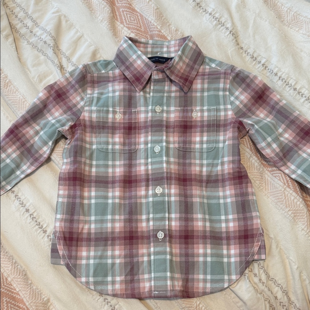 Janie and jack Plaid Kids Shirt in Green and Pink